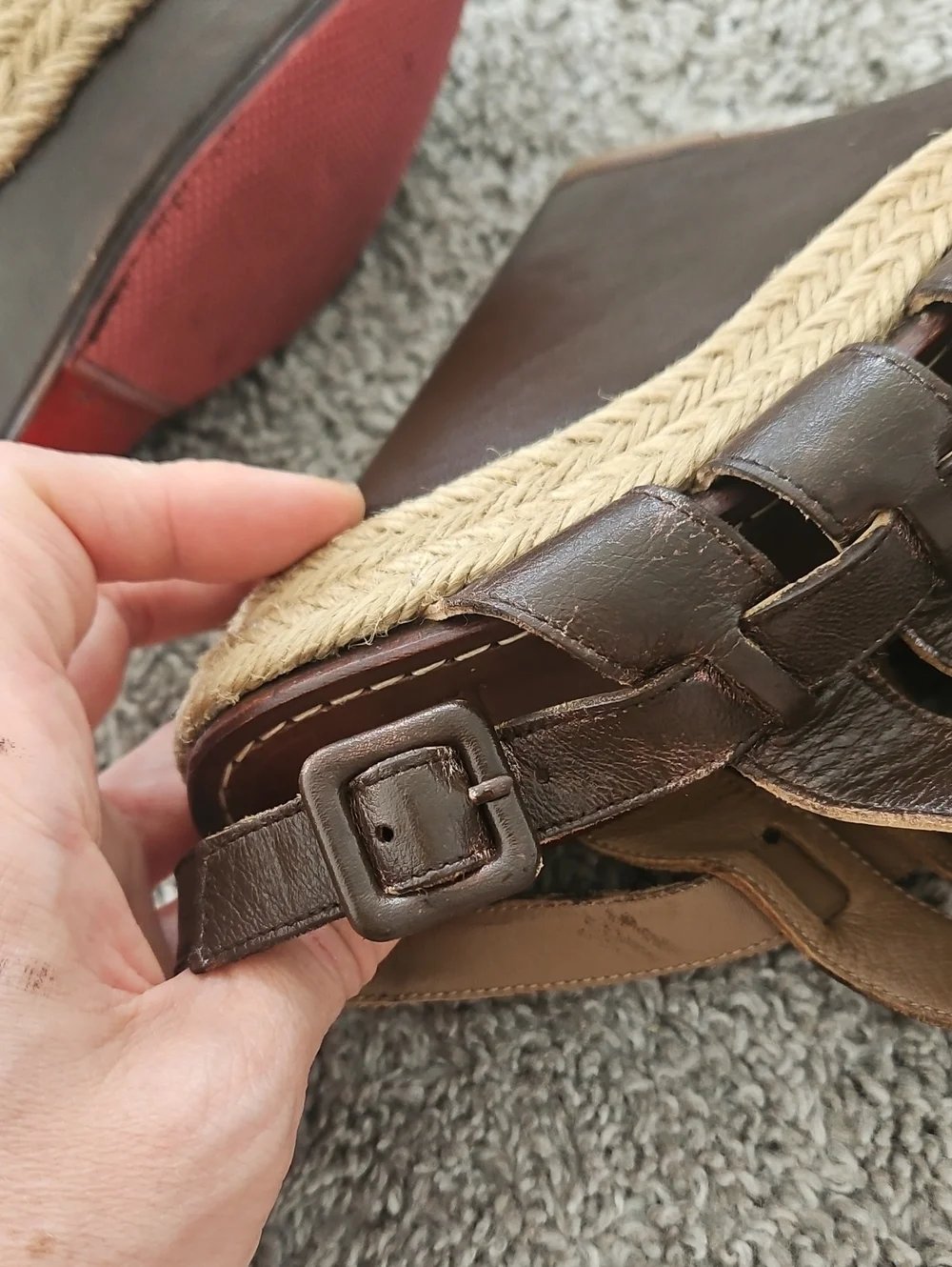 Christian Louboutin Brown Woven Leather Wedge Sandals 37
